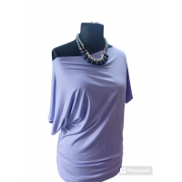 Tunika z krótkim rękawem kimono z dekoltem w łódkę - kolor liliowy